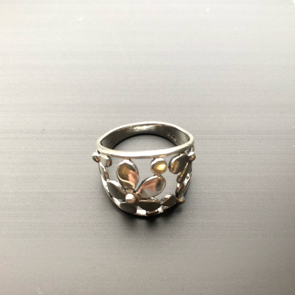 Women 925 Solid Sterling Silver Ring Size 8 Flower Texture Craft Statement Fall - Picture 5 of 8